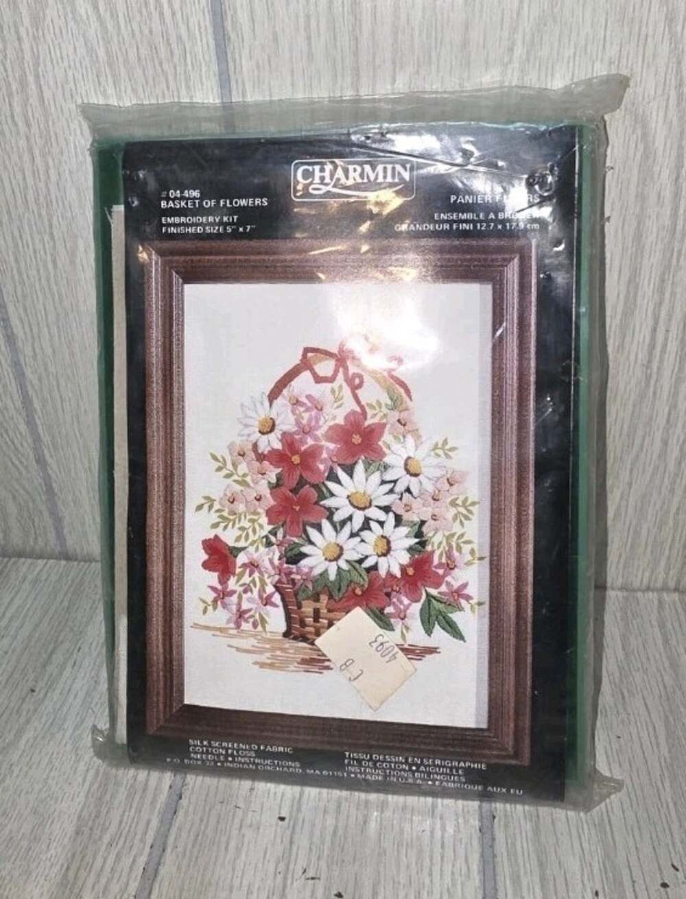 Vtg Charmin Basket Of Flowers Embroidery Kit 5 x 7 New Silk Screen Needlepoint